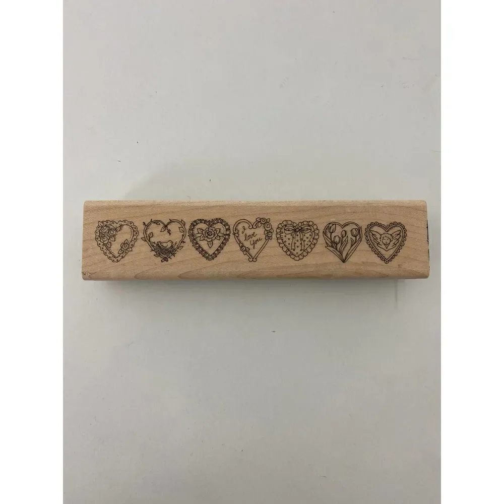 Vintage Wood Rubber Stamp Hearts I Love You Scrapbooking Crafts